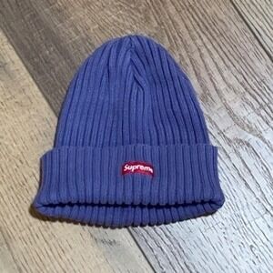 Supreme Overdyed Beanie Purple Ribbed Knit Red Box Logo Cotton Hat